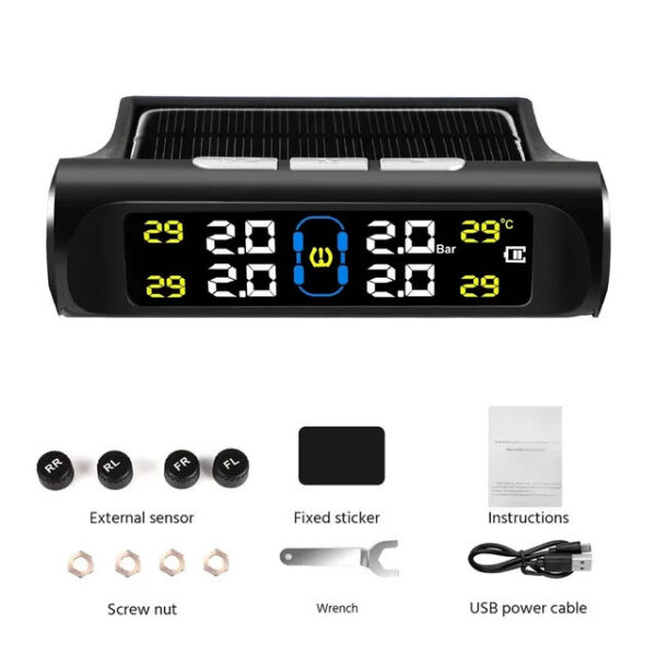 b16cfd2def4c3af8 Intelligent TPMS Solar Tyre Monitoring System Parking Sensors For Cars Temperature Tire Air Pressure Gauge
