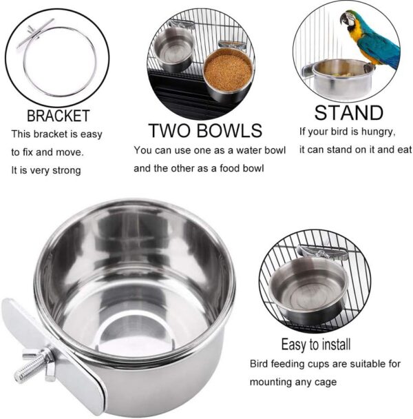 b173a7996100f17a PINVNBY Parrot Feeding Cups Birds Food Dish Stainless Steel Parrot Feeders Water Cage Bowls with Clamp Holder for Cockatiel Conure Budgies Parakeet Parrot Macaw Small Animal Chinchilla Pack of 2