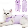 b187971dbba1962c Cat Recovery Suit for Male and Female Surgical Post Surgery Soft Cone Onesie Shirt Clothes Neuter Licking Protective Diapers Outfit Cover Kitten Spay Collar(M, Grey)