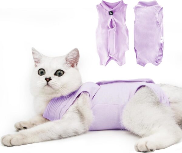 b187971dbba1962c Cat Recovery Suit for Male and Female Surgical Post Surgery Soft Cone Onesie Shirt Clothes Neuter Licking Protective Diapers Outfit Cover Kitten Spay Collar(M, Grey)
