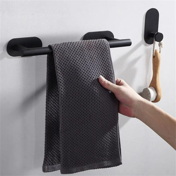 4PCS Wall Mount Toilet Towel Holder Adhesive Black Sier Kitchen Roll Paper Stand Hanging Napkin Rack Bathroom Set