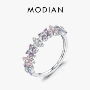 b1c032fd80e2e3ee MODIAN 925 Sterling Silver Lucky Four-Leaf Clover Zirconia Eternity Band Rings For Women Fine Wedding Jewelry Accessories