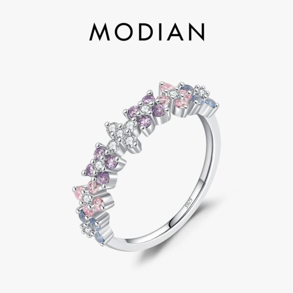 b1c032fd80e2e3ee MODIAN 925 Sterling Silver Lucky Four-Leaf Clover Zirconia Eternity Band Rings For Women Fine Wedding Jewelry Accessories