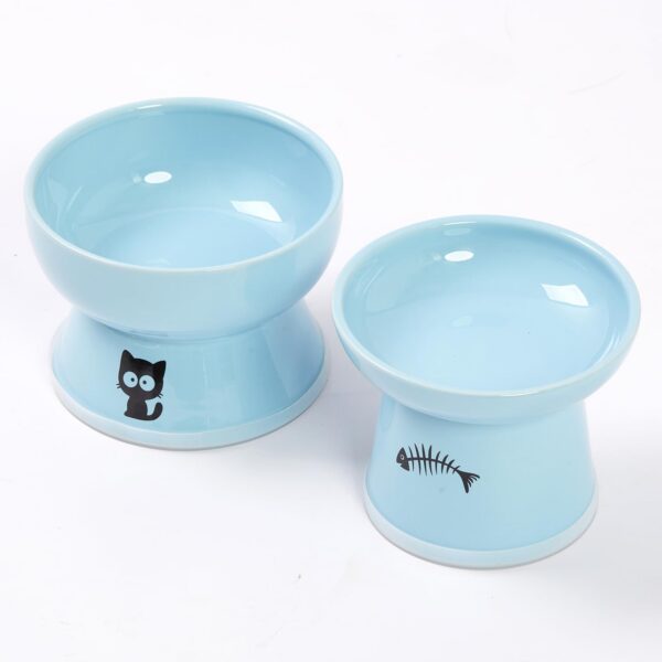 b1e5ae4bf37be9c9 FOREYY Raised Cat Food and Water Bowl Set, Whisker Friendly Elevated Ceramic Cats Feeder Bowls with Anti Slip Ring, Anti-Vomiting Shallow High Porcelain Pet Kitten Dish, Dishwasher Safe(White)