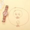 b1fc1162c9c1d67e 6PCS Set Rose Gold Watch Women Ring Necklace Earring Rhinestone Fashion Wristwatch Casual Ladies Bracelet Watches