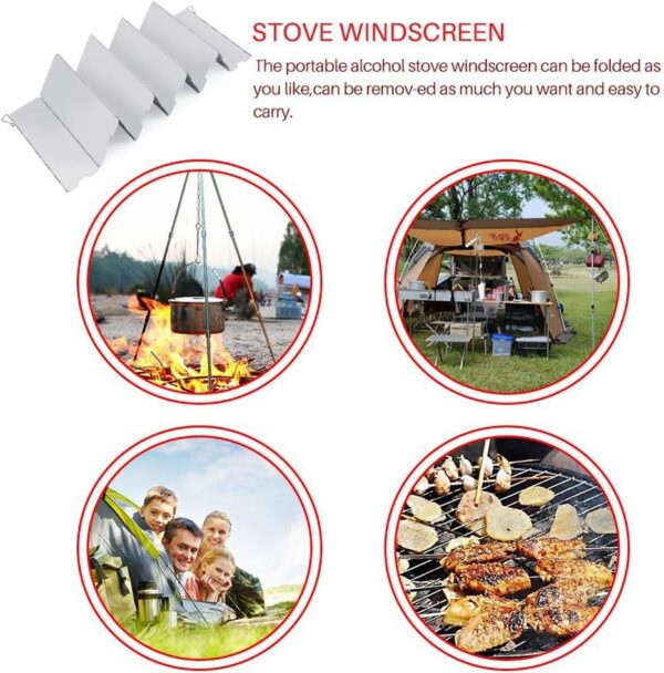 Camping windshield, Folding Outdoor Windscreen, Aluminum windshield for gas stove, light weight for hiking, backpacking, camping (10 plates)