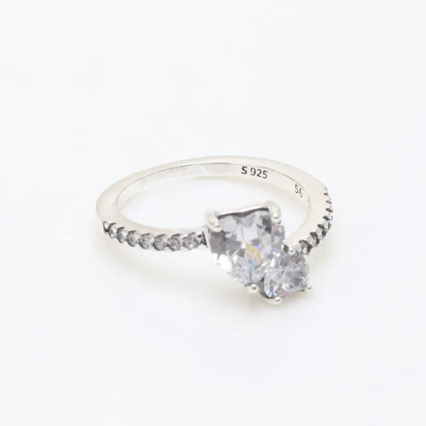 New arrival Double Heart Sparkling Ring Solid Sier Women girlfriend Gift Jewelry For Lover CZ diamond P brand finger nail Rings with Original box Set