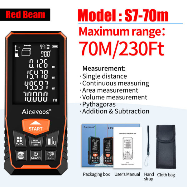 Aicevoos Digital Rangefinder 50M 70M 100M 120M Distance Meter Trena Laser Tape Measure Roulette Range Finder