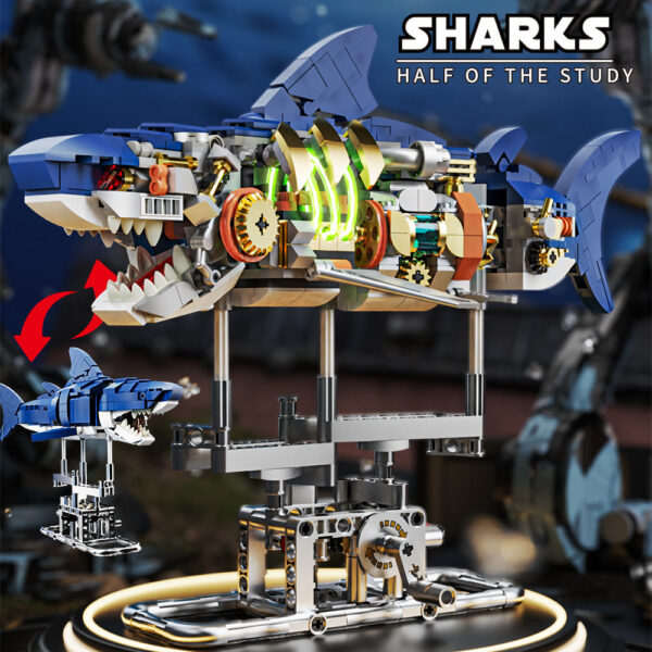 nical Set, Shark Sea Life Building Blocks Set with Display Stand Lights, Block Gift for Kids and Adults