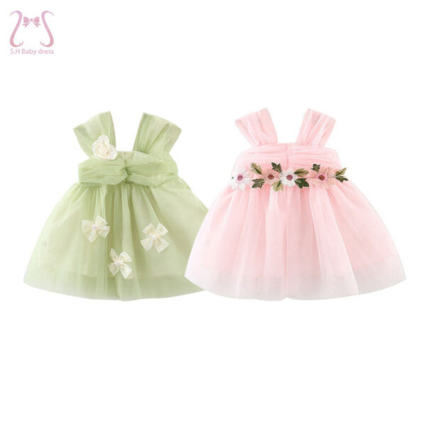 b26696758a94dc95 Sweet Flower Fairy Baby Girl Party Dresses Summer Solid Color Mesh Princess Evening Dress Kids Costume 0 to 3 Years Old Children