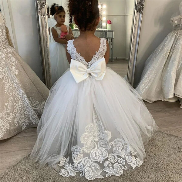 b27da3aa8f419762 White Bridesmaid Girls Flower Girl Dresses Ball Kids Wedding Party Pageant First Communion Gown Big Bow Sleeveless