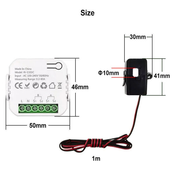 b2a0ad77b63f5a73 Tuya Smart New WiFi Energy Clamp Bidirectional Meter with Buzzer Alarm for Threshold App Monitor Export Import Power AC110V/240V