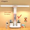 b2a3efe995b42cb0 LED Clock Table Lamp USB Chargeable Dimmable Desk Lamps 2 Heads 180 Rotate Foldable Eye Protection Desktop Reading Night Lights