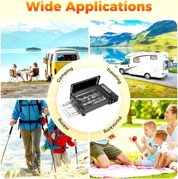 LENDISIY Tragbarer Gasgrill Camping, Tischgrill Gas, Outdoor Gaskocher mit Backblech and Grillnetz, für Camping, Reisen, Trekking und Kochen im Freien
