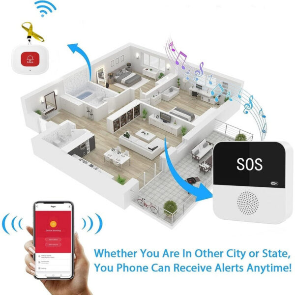 Wireless WiFi Caregiver Pager Call Button Emergency SOS Medical Alert System for Seniors Patients Elderly At Home
