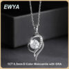 EWYA GRA Certified 1 Carat Moissanite Pendant Necklace for Women Party Sterling Sier Diamond Chain Necklaces