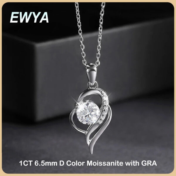 EWYA GRA Certified 1 Carat Moissanite Pendant Necklace for Women Party Sterling Sier Diamond Chain Necklaces