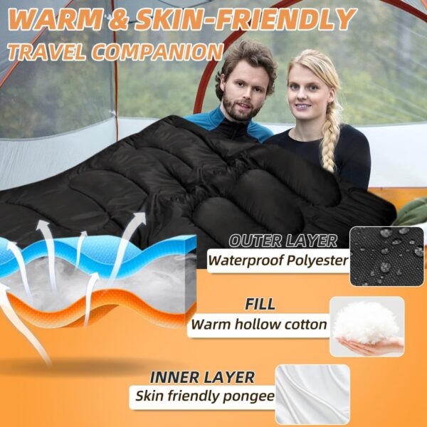 b30c8706f2fefd02 Double Sleeping Bags for Adults, 2 Person Camping Sleeping Bag for Cold Weather & Warm, Queen Size Sleeping Bag with 2 Pillow, Sleep Bag for Camping, Hiking, Backpacking