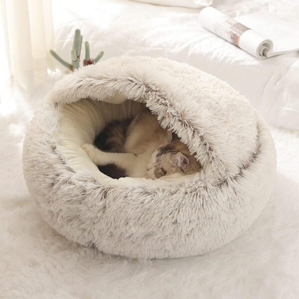 b311f427c41a2c1d Soft Plush with Cover Round Bed Pet Mattress Warm Cat Dog 2 in 1 Sleeping Nest Cave for Small Dogs