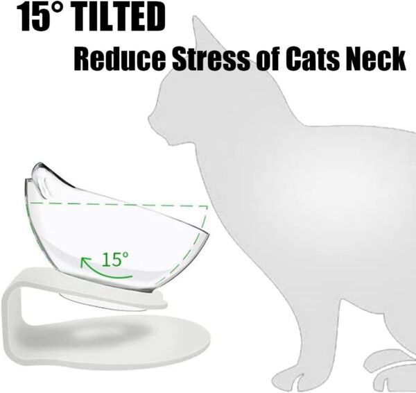 Raised Cat Bowl with Stand, 15° Tilted Cat Bowls for Kittens Elevated Cat Bowl Anti Vomiting Double Cat Bowls Plastic Transparent Cat Feeding Bowl