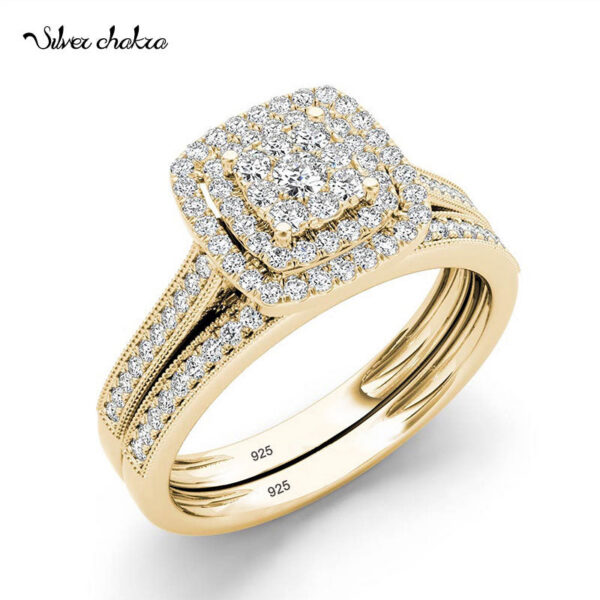b3232d7f3c78baf9 2pcs Engagement Rings for Women Original Sterling Sier Ring Set 14k Gold Plated Bridal 2Ct Round Cut Lab Diamond Jewelry