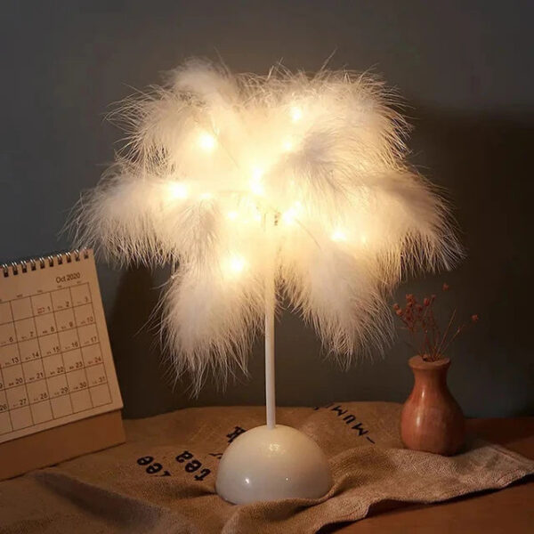 1PC Battery Power Led For Bedroom Wedding Decoration Feather Table Lamp With Smart Room Night Light