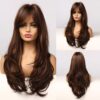 Natural Blonde Yellow Long Wavy Synthetic with Bangs Women Body Wave Afro Female Wigs Cosplay Daily Hair
