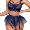 Lilosy Sexy Push Up Garter Skirt Strappy Lingerie Set