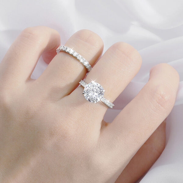 Smyoue Plated 0.6-4.2CT All Moissanite Rings for Women Sparkly Wedding Diamond Band Sterling Sier Jewelry GRA