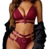 Avidlove for Women O-Ring Linked Cut Out Choker Bra and Panty Set Bondage Lingerie 3 Pieces