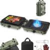 Saker 2 Burner Propane Camping Stove with Grill: Foldable Portable Camp Stove with Carry Bag - Adjustable Burners Camping Grill for BBQ Tailgating Gear - Backpacking Outdoor Cooking
