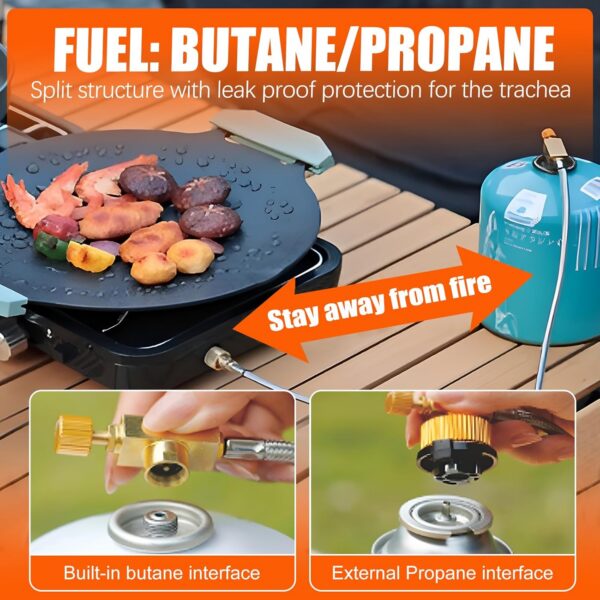 b3978b970ed4c21b 2 Burner Propane Stove with Grill, 18,000 BTU, Portable Camping Stove, Foldable Camp Stove, Gas Stove with 2 Adjustable Burners, Piezo Ignition & Easy Carrying Handle (Green)