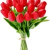 Mandy's 20pcs Red Artificial Tulip Silk Fake Flowers 13.5" for Mother's Day Easter Valentine’s Day Gifts in Bulk Home Kitchen Wedding Decorations