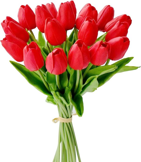 Mandy's 20pcs Red Artificial Tulip Silk Fake Flowers 13.5" for Mother's Day Easter Valentine’s Day Gifts in Bulk Home Kitchen Wedding Decorations