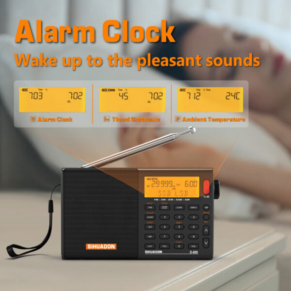 SIHUADON D808 AM/FM/SW/MW SSB AIR RDS Full Band Portable with Multifunction Deep Sound Stereo Rechargeable Radio Receiver