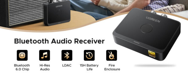 b3cb5649f897ff56 UGREEN AUX Bluetooth Receiver LDAC AAC Hi-Fi 3.5mm Jack 2RCA RCA Audio Bluetooth 6.0 Adapter Receivers 15h For Car Speaker PC