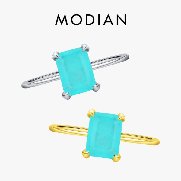 b3cd1de626e62c7c Modian Authentic 925 Sterling Silver Classic Rectangle Tourmaline Paraiba Female Finger Ring For Women Charm Fine Jewelry Anillo