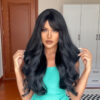 b3d73b4282875221 Long Black Wavy Synthetic with Bangs for Women Body Wave Wigs Cosplay Daily Natural Use Hair Heat Resistant