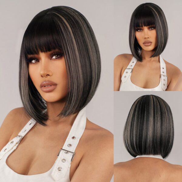 b3eb83331415dfd0 Brown Blonde Ombre Synthetic Short Straight Bob Wigs for Women Middle Part Lolita Cosplay Natural Hair Heat Resistant Fiber