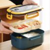 b4065586021d40bb Single Double-layer Portable Compartment Fruit Food Microwave Lunch With Fork And Spoon Picnic Fresh Box