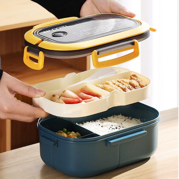 b4065586021d40bb Single Double-layer Portable Compartment Fruit Food Microwave Lunch With Fork And Spoon Picnic Fresh Box