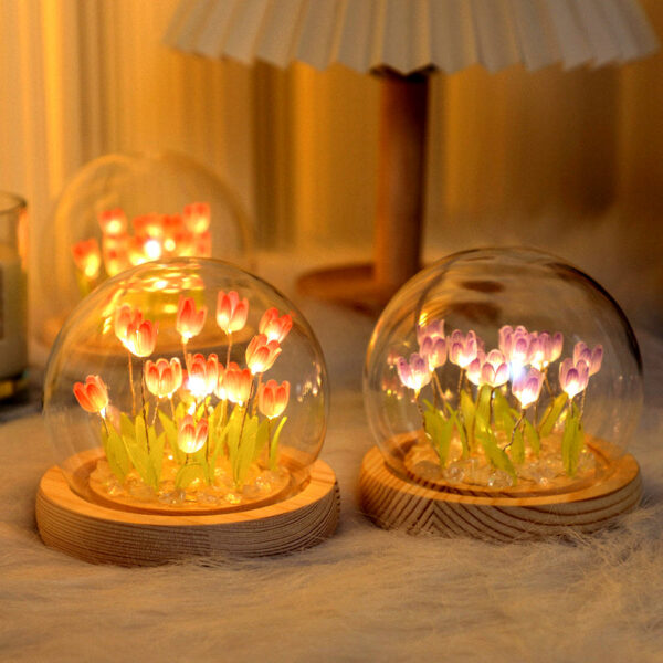 Artificial Tulip Flower Light Handmade DIY Bedside LED Night Bedroom Decor Christmas Birthday Gifts Table Lamp