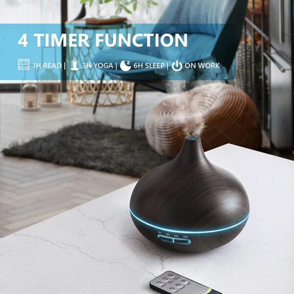 b4070e6f452e64ee 550ml Wood Color USB Aroma Diffuser, Essential Oil Diffuser with 7 Color LED Lights & Remote Control, USB Powered Air Humidifier
