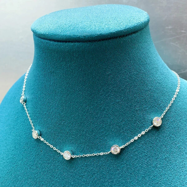 b40c7135908dd79e 3mm D Color Full Moissanite Tennis Necklace with Certificate Sterling Sier Bezel Set Bubble Round Cut Diamond Neck Chain