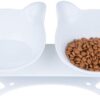 b40dadb1a4a258c7 Anti Vomiting Cat Bowls - Elevated Tilted 15° Cat Food Bowl, Raised Plastic Cat Dishes with Non-Slip Rubber Base Stand Kitty Bowl for Cats (White)