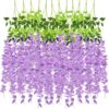 b41025e207b42dad CEWOR 24pcs Wisteria Hanging Flowers 3.6ft Artificial Vines Fake Garland Silk Flower String for Wedding Party Garden Outdoor Greenery Home Wall Decoration (Purple)