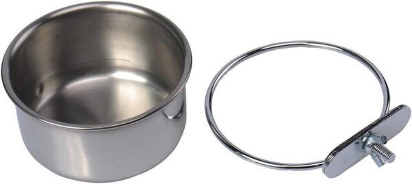 Pet Bird Food Feeding and Drinking Hanging Cup Clamp Holder Stainless Steel Hanging Bowl for Parrot Macaw African Greys Budgies Parakeet Cockatiels Conure Lovebirds Finch Pigeon Cage