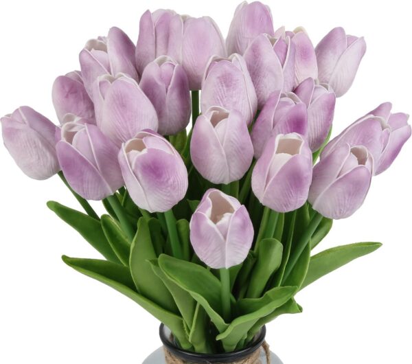 b43d5fc96fde841a IPOPU Real Touch Purple Tulips 24PCS Artificial Flowers for Decoraion Fake Tulips Light Purple Flowers Floral Arrangements Artificial Faux Tulips Decor for Table Home Kitchen Decor (Light Purple)