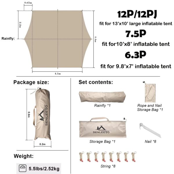 10‘ x 13’ Rainfly Fits for 6-8 People, Waterproof and Ultralight Survival Tent Shelter Awning Sunshade Cloth,Easy Set-Up Camping