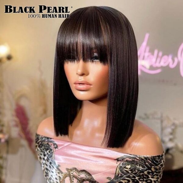 Short With Bangs Straight Wigs Brazilian Human Hair Remy Full hine Made for Women Glueless Bob Wig